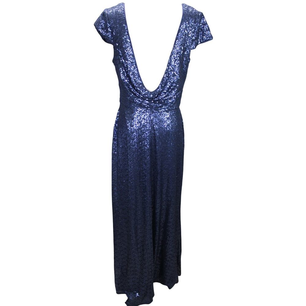 Bill Levkoff Blue Sequin Formal Gown Size 14 Cowl Back